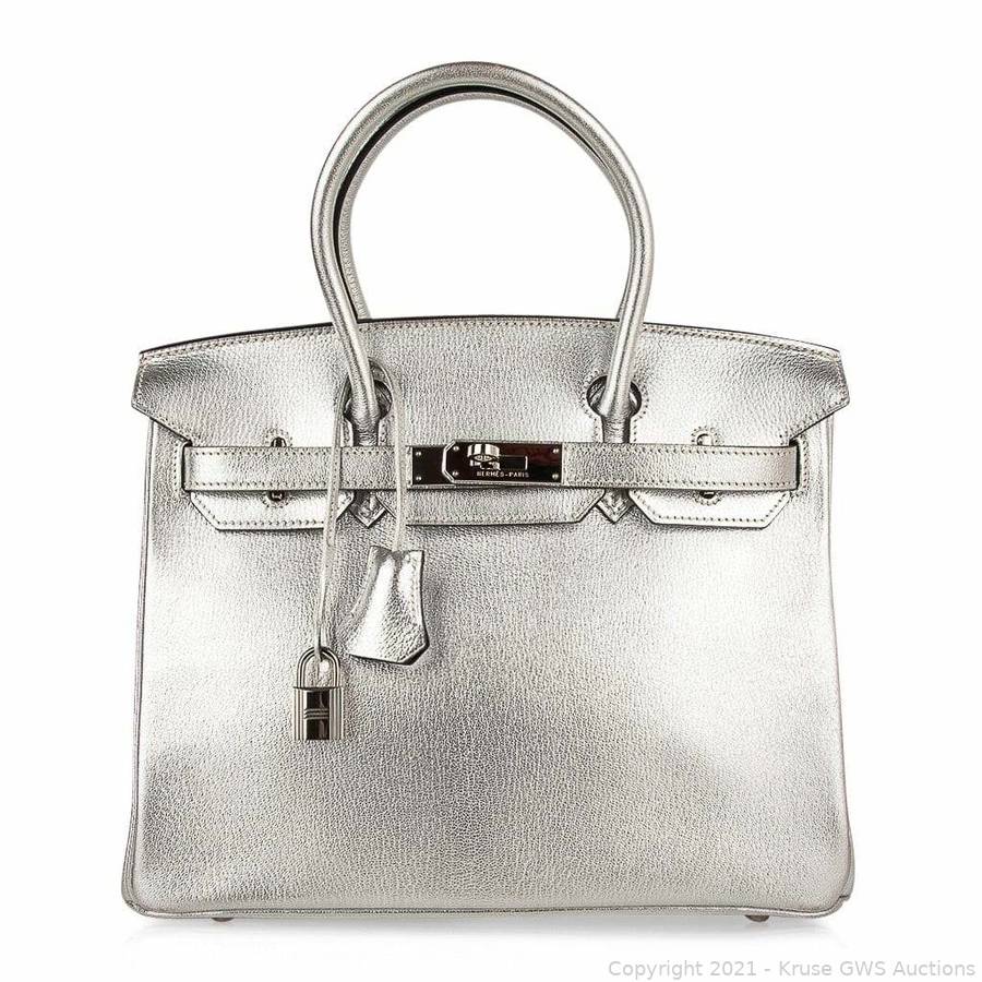 Sold at Auction: Hermes Birkin 25 Bag, Metallic Silver Chevre Leather,  Brushed Palladium Hardware