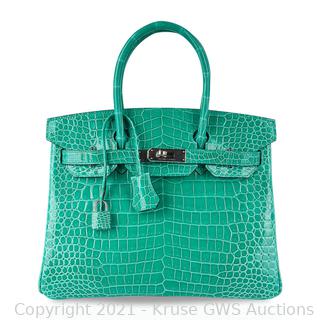 Hermes Birkin 30 Bag Jade Porosus Crocodile Palladium Hardware New