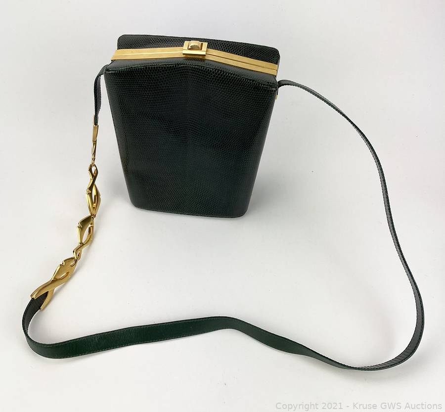 Gucci Vintage Green Lizard Box Shoulder Bag